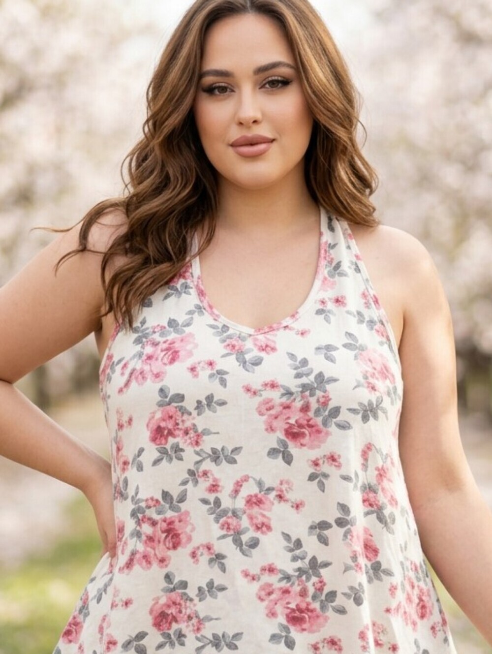 Women's Oversized Cottagecore Coquette Summer White Pink Floral LaceUpTank Top M